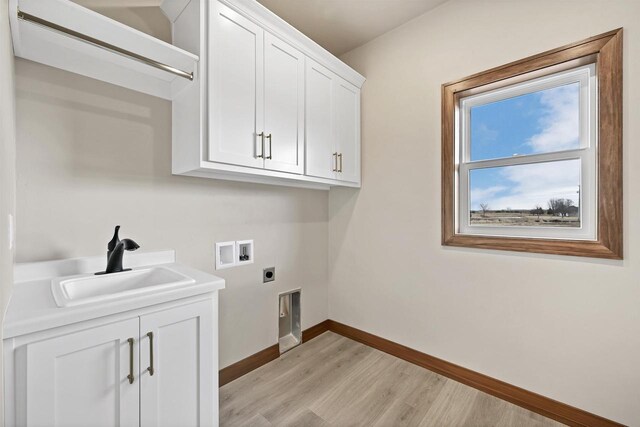 1630 N Honeysuckle Cir, De Pere, WI 54115 - washroom with hookup for a washing machine, baseboards, hookup for an electric dryer, cabinet space, and a sink