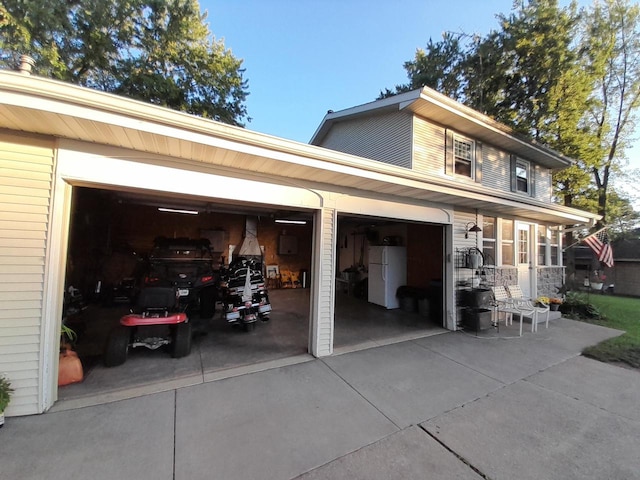 exterior space with white refrigerator