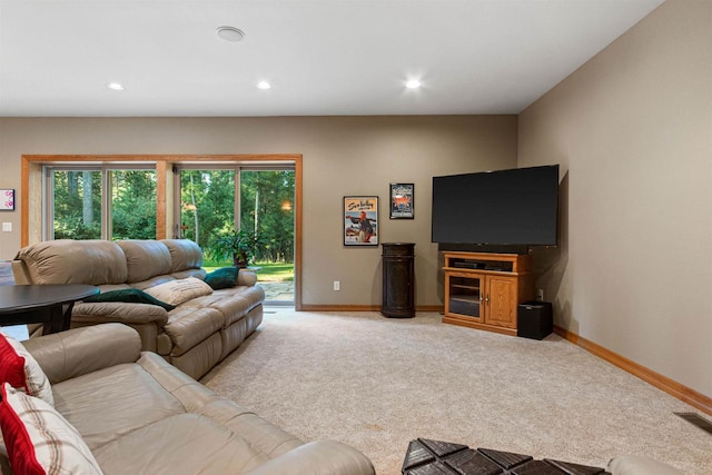 living room with light carpet