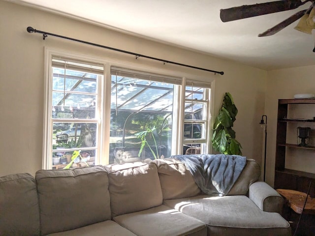 living room with ceiling fan