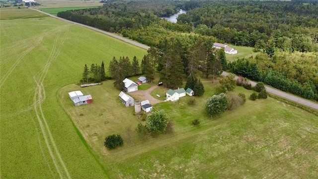 aerial view with a water view and a rural view