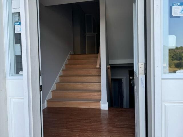 stairway with wood-type flooring