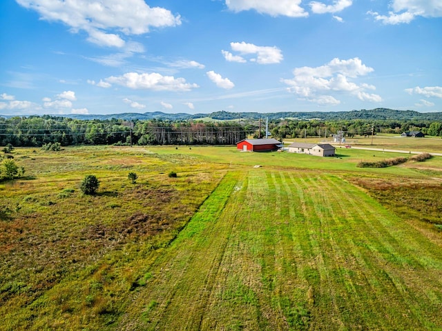 bird's eye view with a mountain view and a rural view