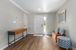 foyer featuring dark hardwood / wood-style floors