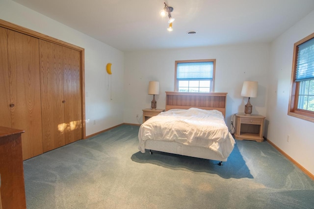 bedroom with a closet and carpet floors