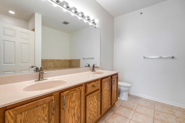 bathroom featuring tile patterned flooring, toilet, and vanity