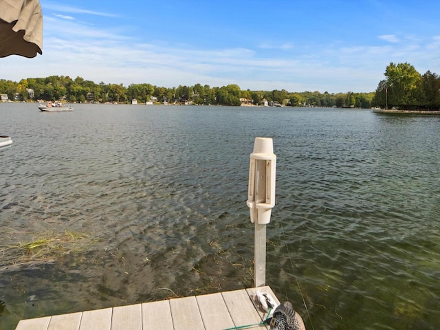 view of dock with a water view