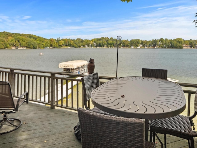 wooden deck with a water view