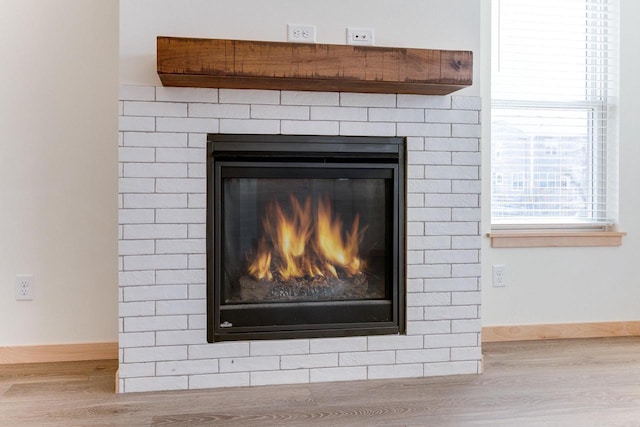 room details featuring wood-type flooring and a fireplace