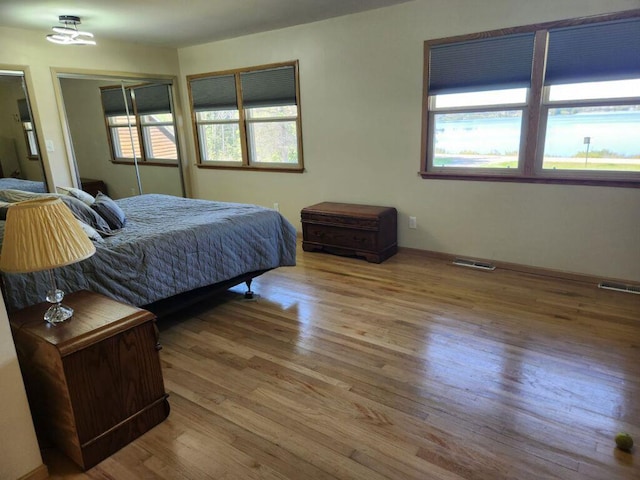 bedroom featuring multiple windows and hardwood / wood-style flooring