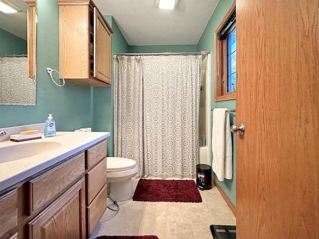 bathroom featuring vanity, toilet, and tile patterned floors