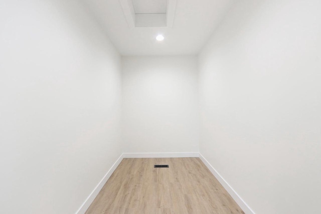 317 Maple St, Pardeeville, WI 53954 - unfurnished room featuring attic access, light wood-style flooring, baseboards, and recessed lighting