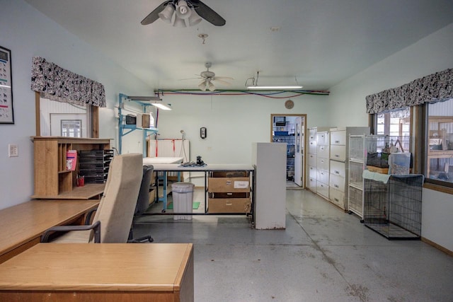 interior space featuring ceiling fan