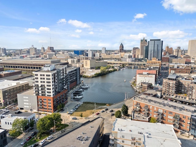 property's view of city featuring a water view