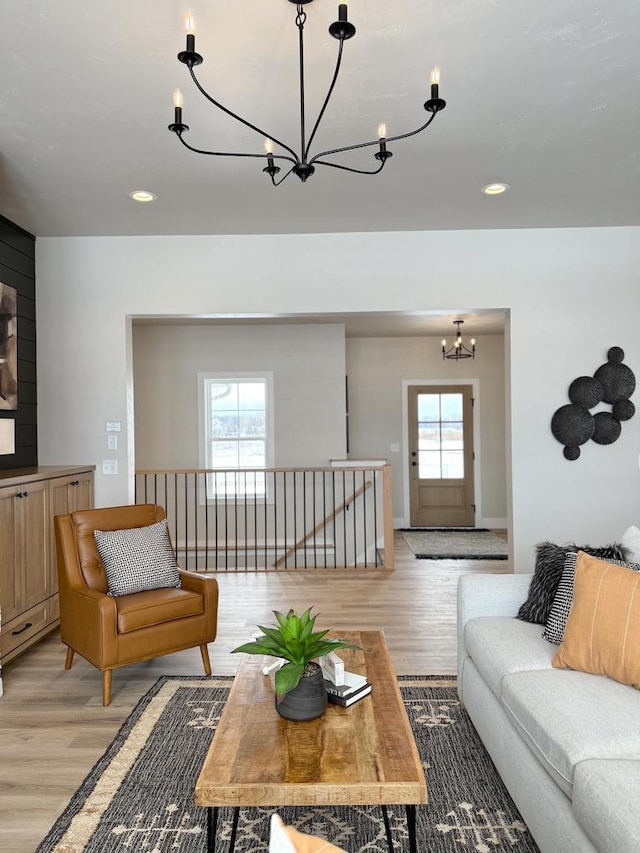 5090 N Cobble Creek Dr, Grand Chute, WI 54913 - living area with a chandelier, light wood-type flooring, and recessed lighting