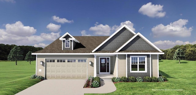 view of front of house featuring a garage and a front lawn