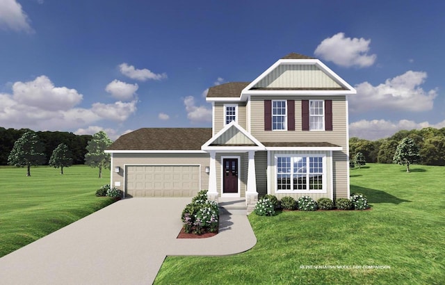 view of front facade featuring a front yard and a garage