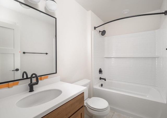 full bathroom featuring tile patterned floors, vanity, shower / bathing tub combination, and toilet