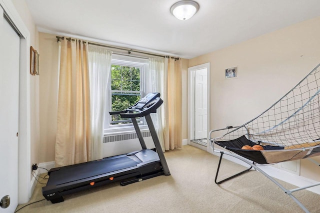 exercise room with light carpet