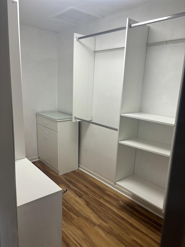 walk in closet featuring dark hardwood / wood-style flooring