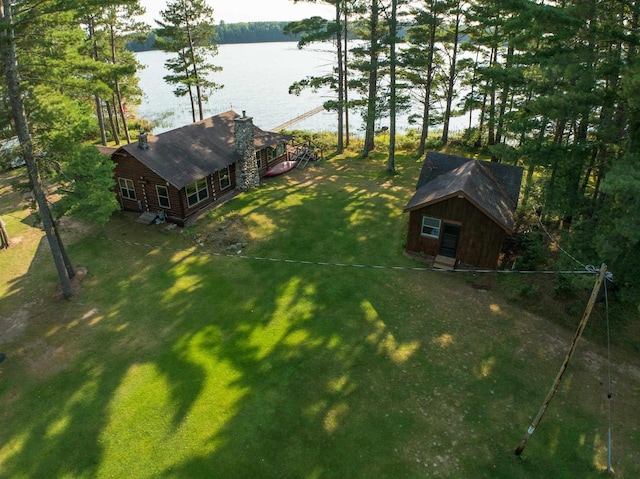 view of yard with a water view