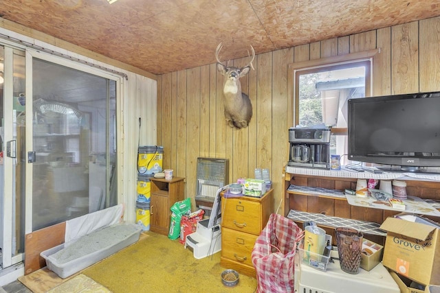 interior space featuring wood walls