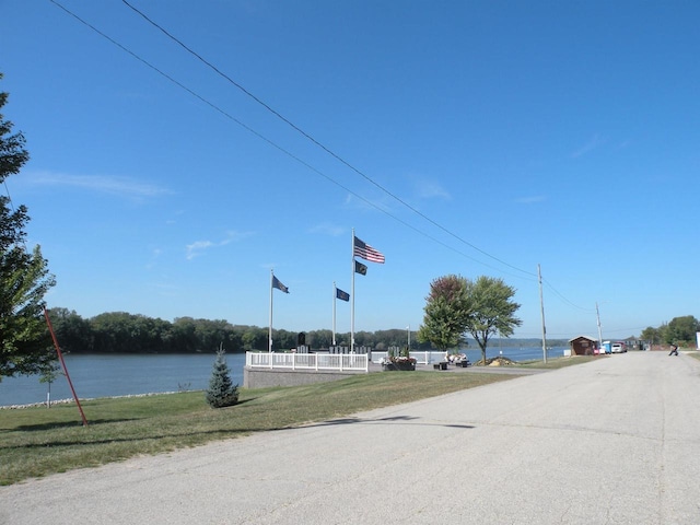 view of road featuring a water view