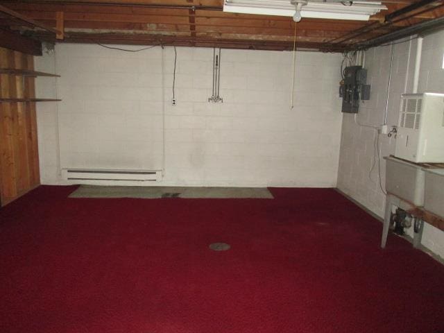 basement with a baseboard radiator