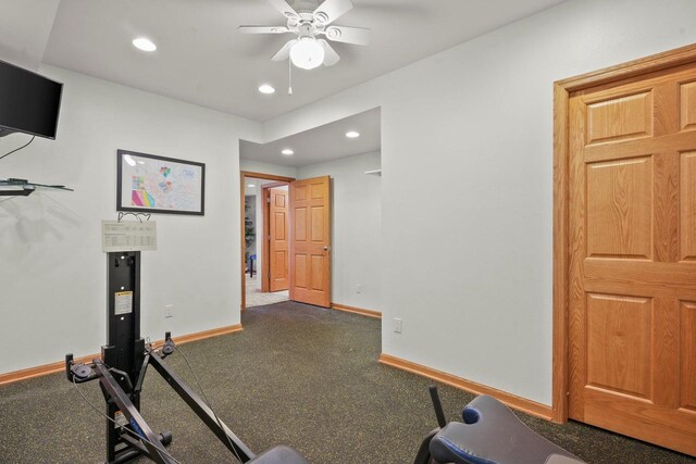 exercise area featuring ceiling fan