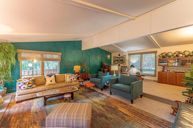 living room featuring plenty of natural light and carpet floors