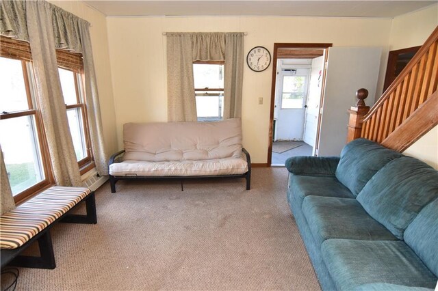 living room featuring carpet