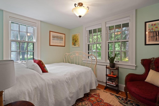 bedroom featuring multiple windows and hardwood / wood-style flooring