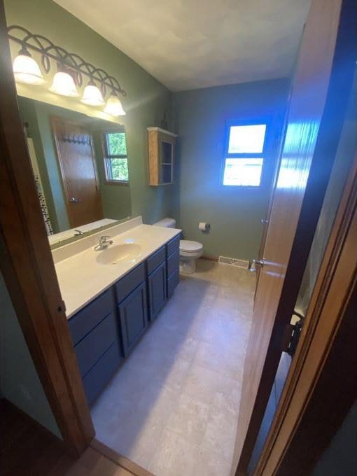 bathroom featuring vanity, toilet, and a wealth of natural light