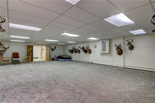 6030 Mitchell Rd, Iron River, WI 54847 - interior space with concrete block wall, carpet floors, a drop ceiling, and electric panel