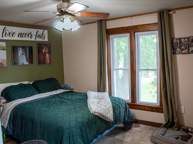 bedroom with carpet and ceiling fan