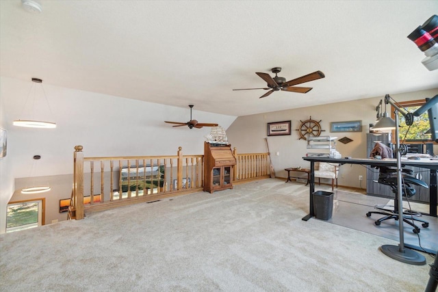 7001 Novak Rd, Racine, WI 53402 - carpeted home office featuring a ceiling fan and vaulted ceiling