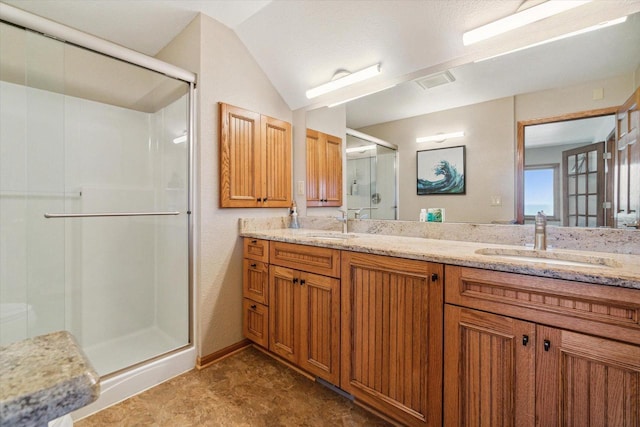 7001 Novak Rd, Racine, WI 53402 - bathroom with double vanity and a stall shower