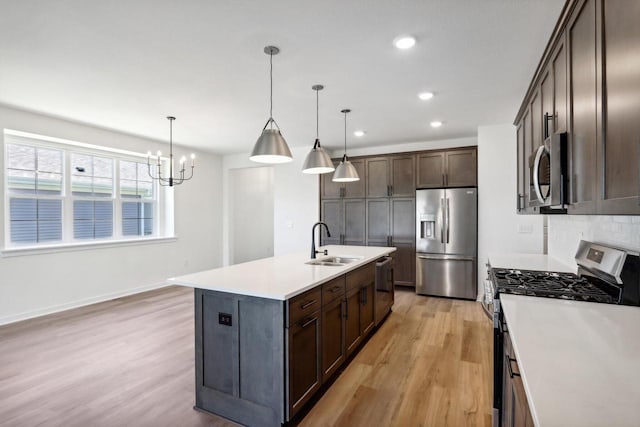 508 Hickory Hollow Rd Unit 0202, Waterford, WI 53185 - kitchen with pendant lighting, a kitchen island with sink, stainless steel appliances, and sink