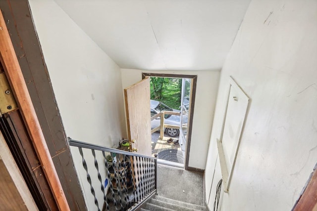 stairway with vaulted ceiling