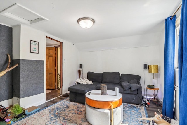 living room with dark hardwood / wood-style floors