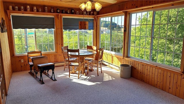 sunroom / solarium featuring a baseboard radiator, a wealth of natural light, and ceiling fan