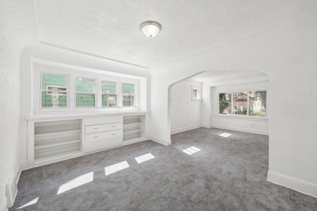 additional living space with a textured ceiling and carpet