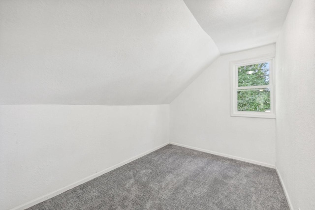 bonus room with a textured ceiling, carpet, and vaulted ceiling