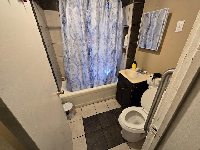 full bathroom featuring vanity, tile patterned flooring, toilet, and shower / bath combo