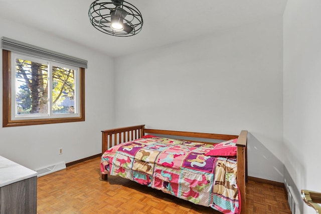 bedroom with parquet floors