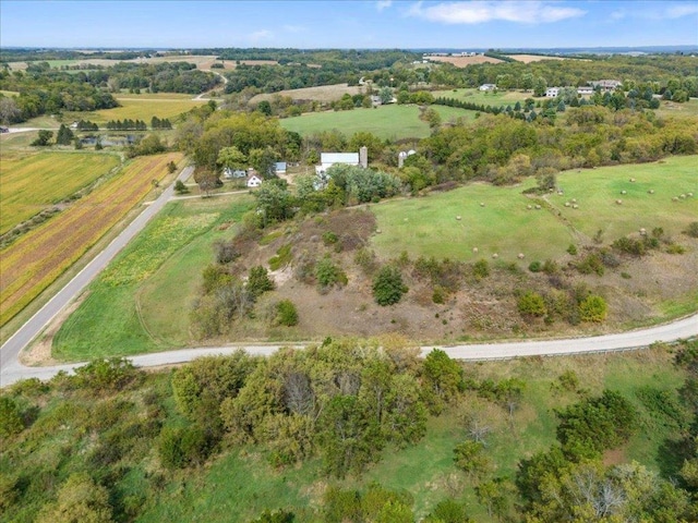 birds eye view of property featuring a rural view