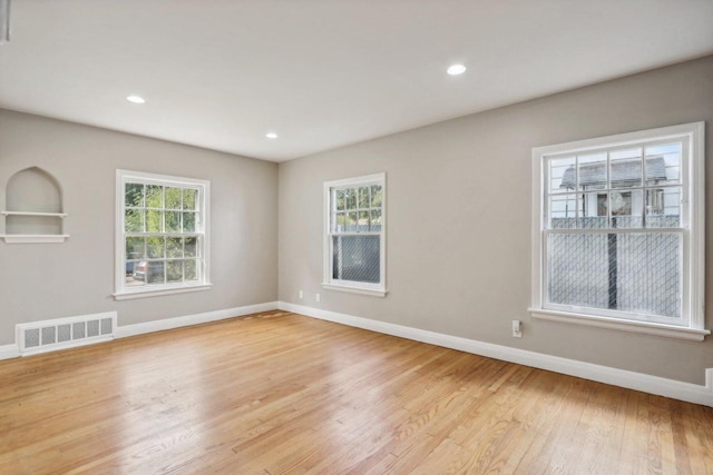 spare room with light hardwood / wood-style floors and plenty of natural light