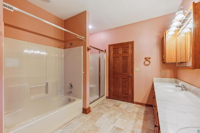 bathroom with bathing tub / shower combination and vanity