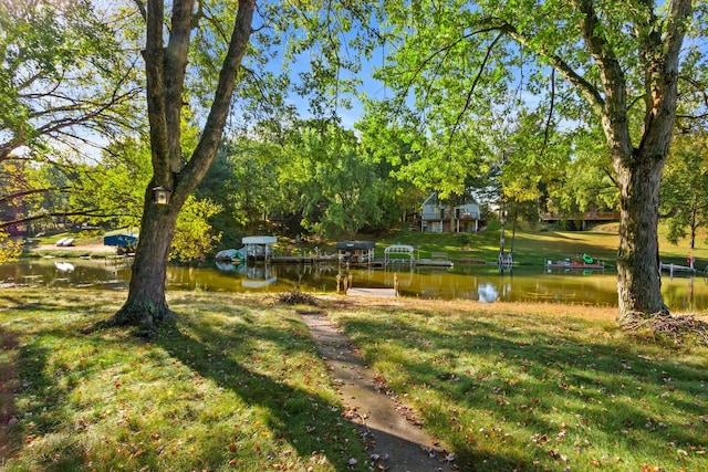 view of yard with a water view