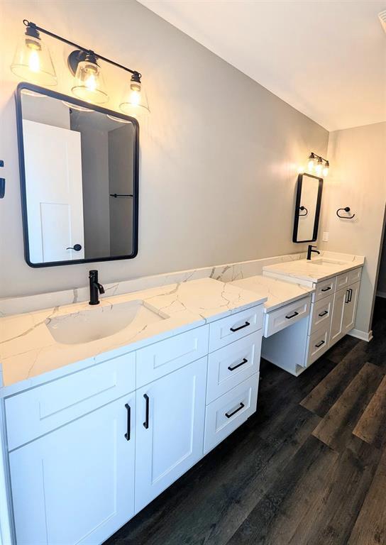 bathroom with vanity and wood finished floors